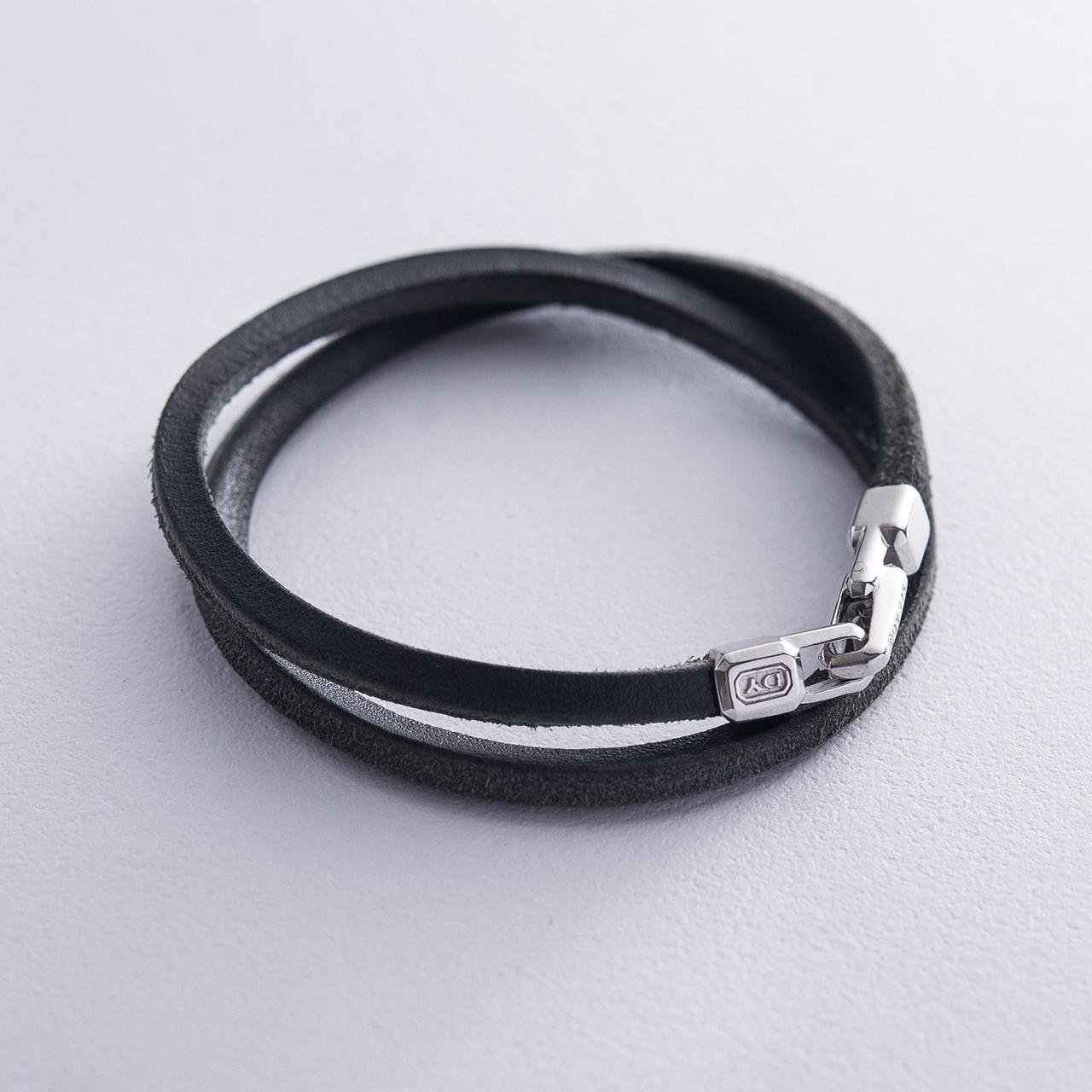 Шкіряний браслет з срібною застібкою, 925" (чорний)